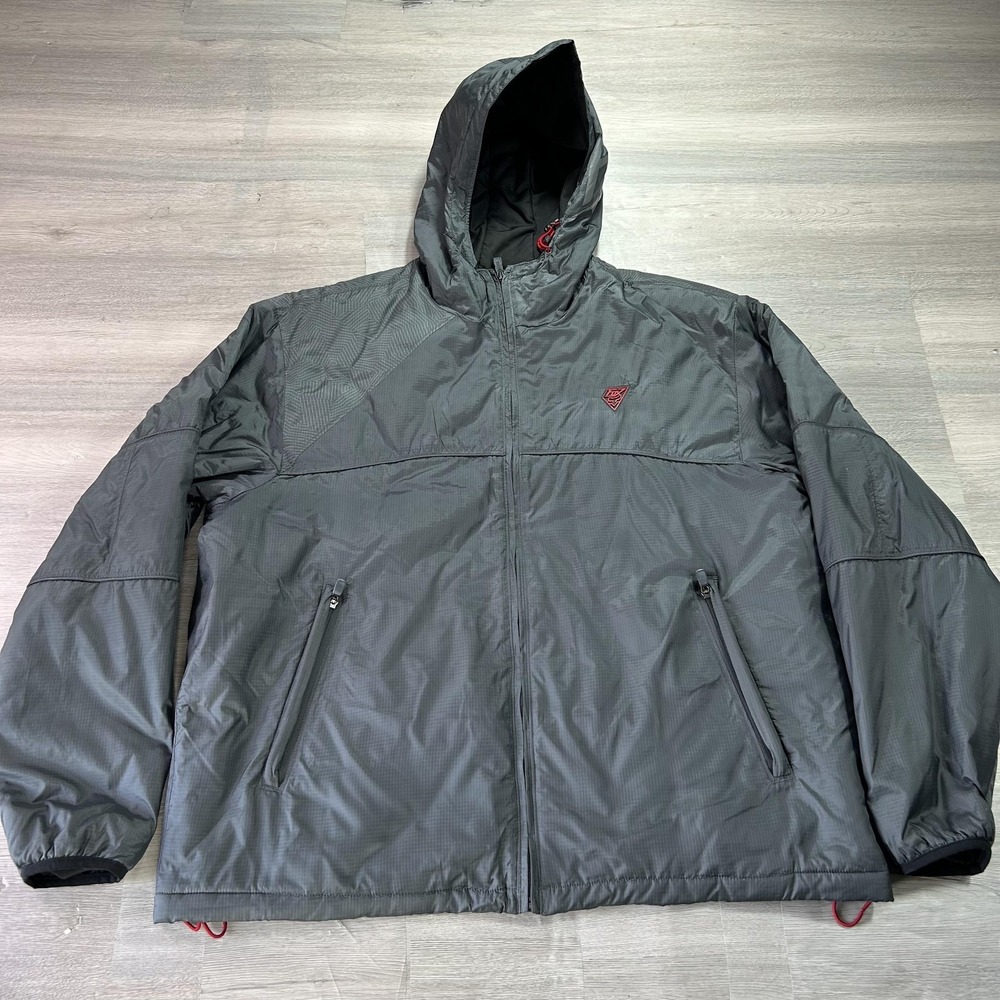 Fox Jacket Mens XL Gray Hooded Thermolite Puffer Full Zip Insulated Moto Riding